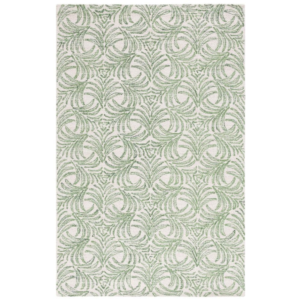 Ivory & Green Handmade Tufted Abstract Wool-Silk Blend Rug 4' x 6'