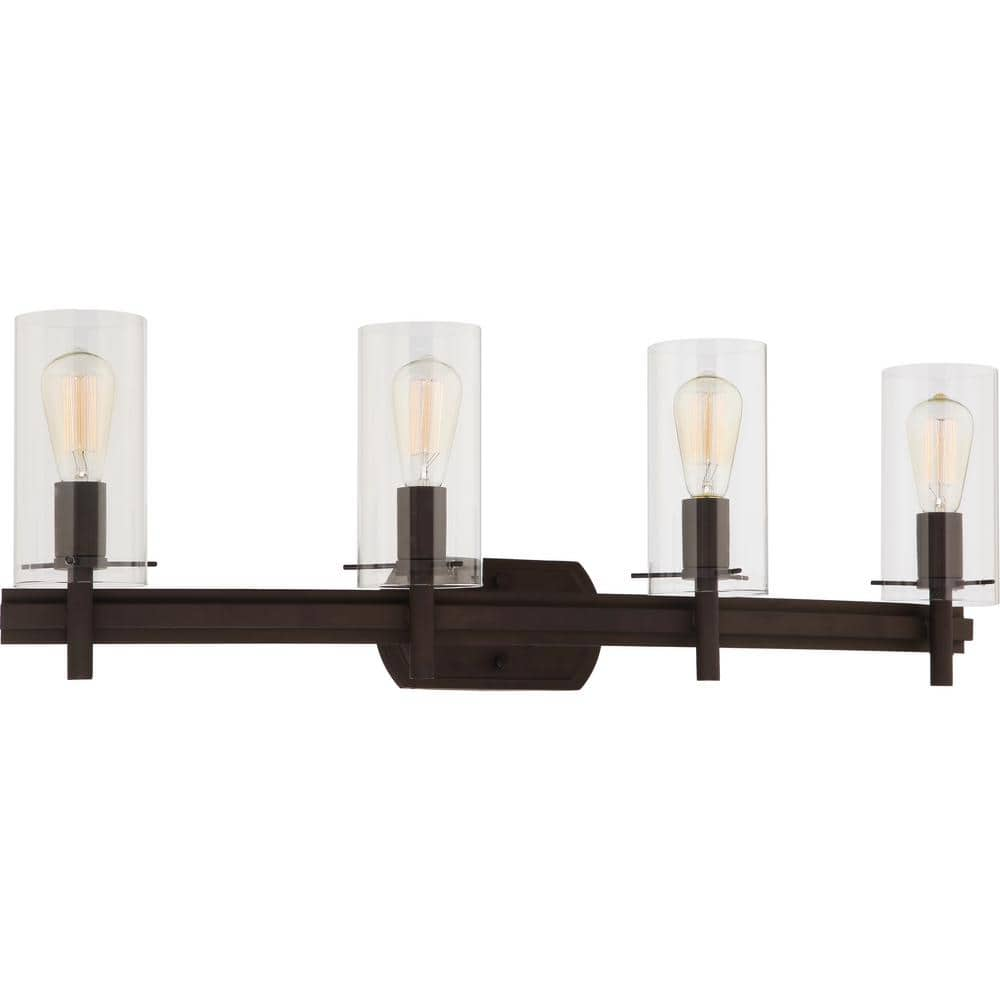 Volume Lighting Regina 4 Light 8 In Antique Bronze Indoor Bathroom Vanity Wall Sconce Or Wall Mount With Clear Glass Cylinder Shades 2024 79 The Home Depot