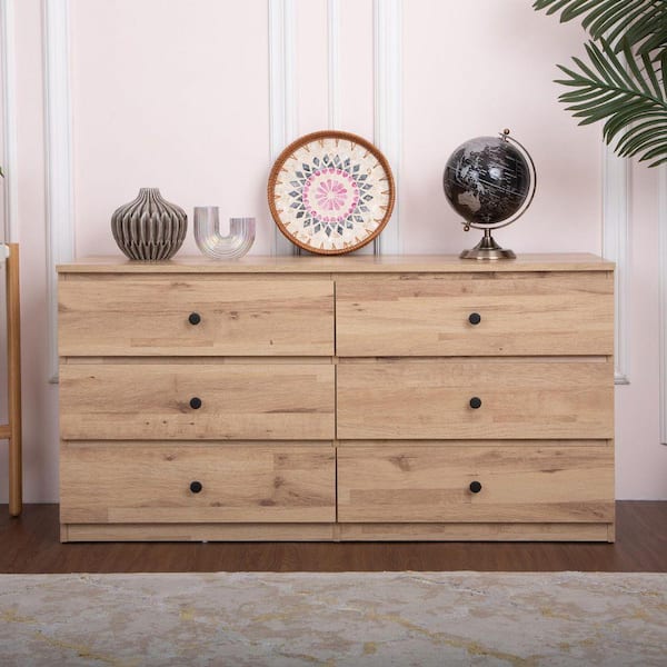 AndMakers Light Oak 6-Drawer 47 in. Wide Chest of Drawers PWS