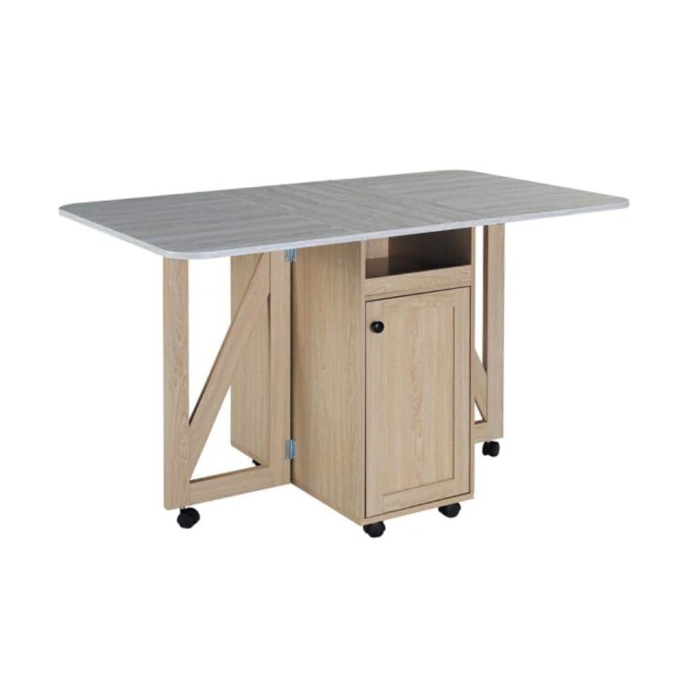 Folding Dining Table with 6 Wheels,Drop Leaf Table with 2 Storage