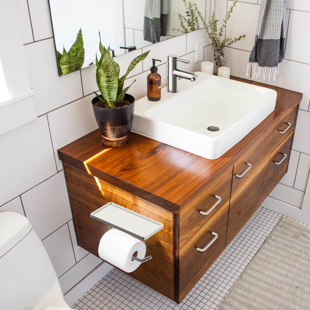 Satin Nickel Wall-Mounted Toilet Paper Holder with Shelf