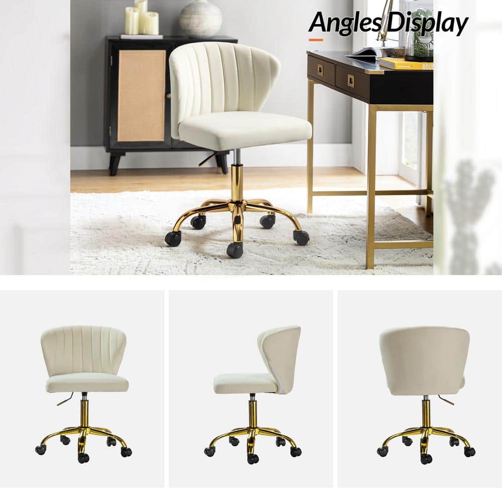 Ivory Adjustable Swivel Task Chair with Gold Metal Base