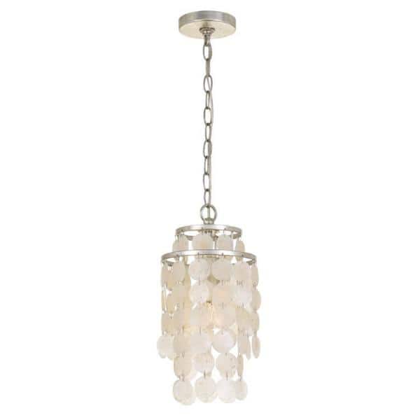 Antique Silver Mini Chandelier with Capiz Shell Accents - 7'' W x 14.5'' H