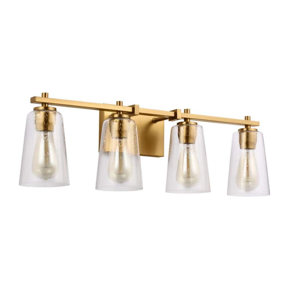 Burnished Brass 4-Light Vanity with Seeded Glass Shades