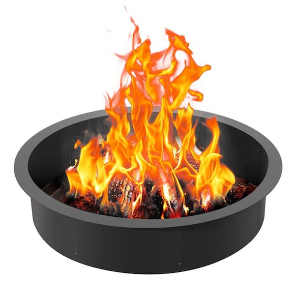 VEVOR Fire Pit Ring Round 40 in. Outer 36 in. Inner Steel Liner DIY Campfire Firepit for Outdoor Camping, Bonfires