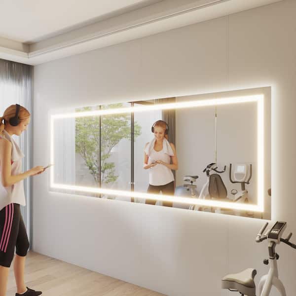 110 in. W x 40 in. H Rectangular Frameless LED Light Anti-Fog Bathroom Wall Mirror with Backlit and Front Light