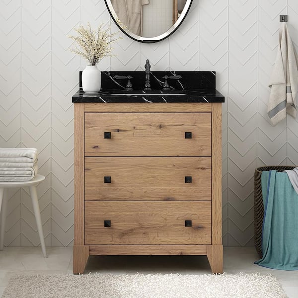 Burwood 30 in. Single Sink Freestanding Bathroom Vanity in Seadrift with Black Marquina Quartz Top (Assembled)