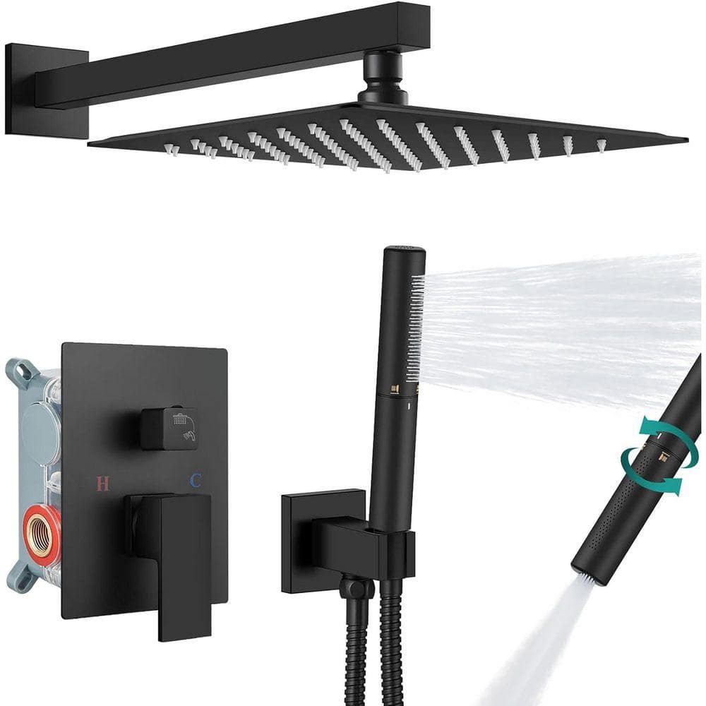 2-Spray 12 in. Dual Shower Head and Handheld Shower Head Wall Mount in Matte Black price history on PriceWatchPro