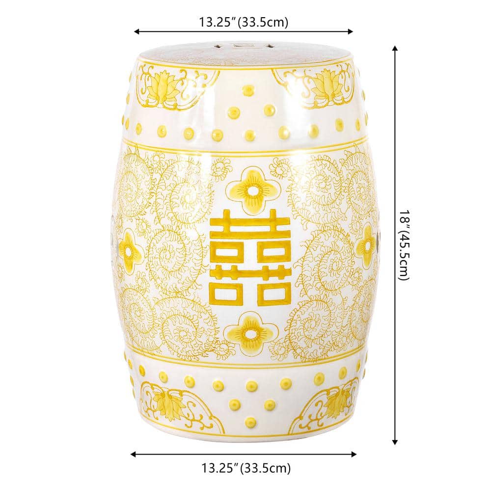 Jonathan Y Yellow and White Ceramic Round Garden Stool
