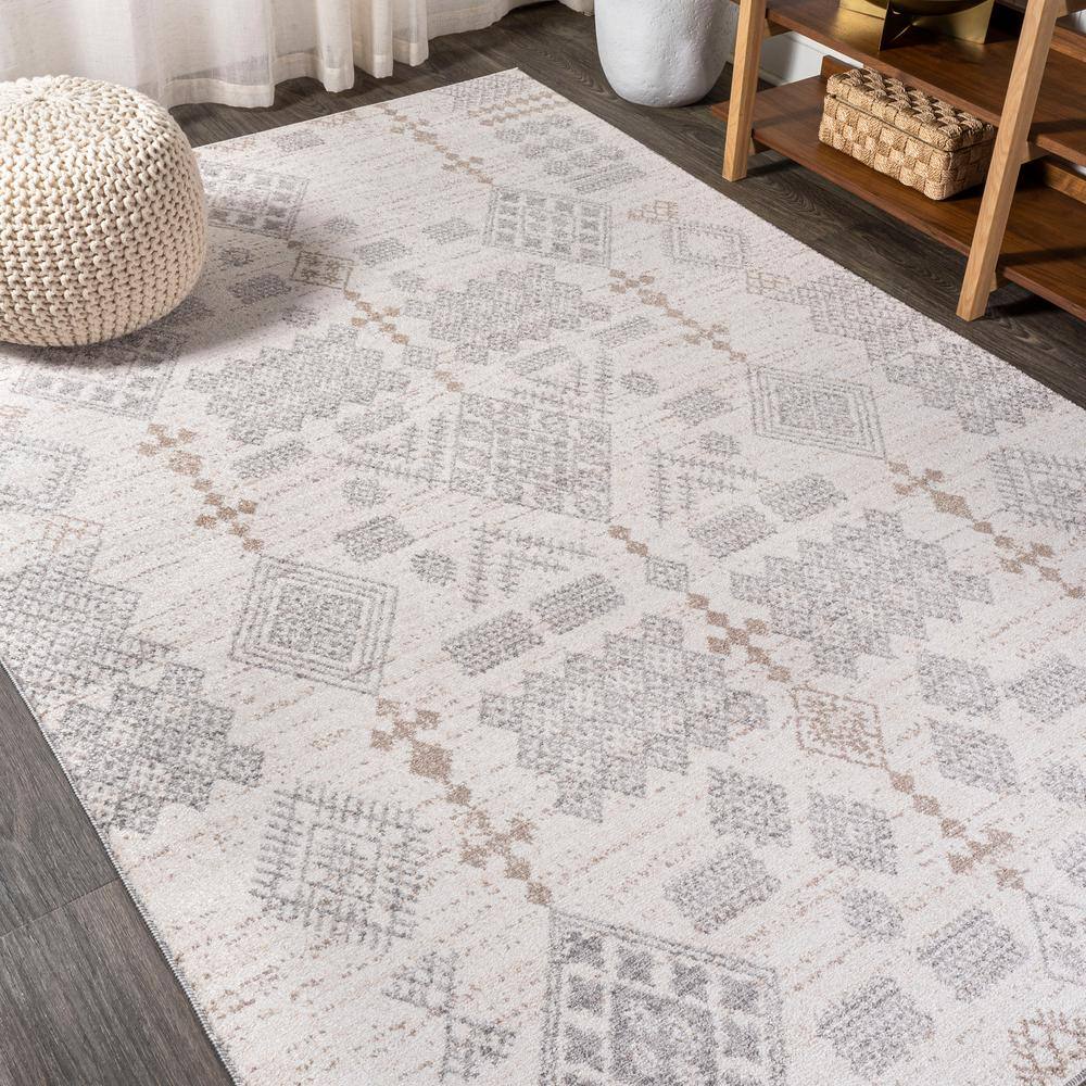 Bhalil 5' x 8' Gray and Beige Geometric Area Rug