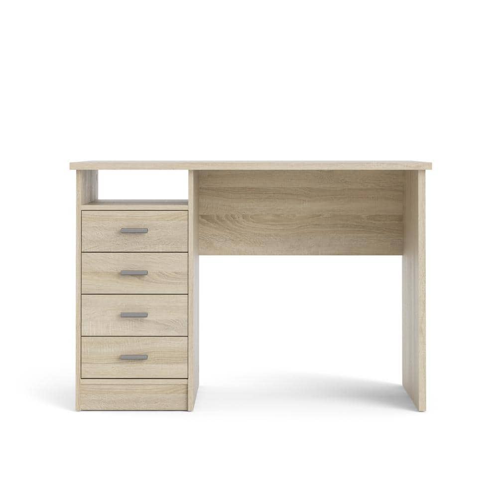 Scandinavian Oak Structure Desk with 4 Drawers and Open Shelf