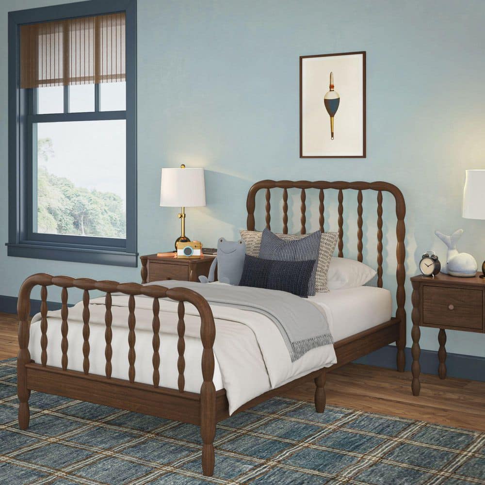 Max & Lily Jenny Walnut Twin Platform Bed with Spindle Details