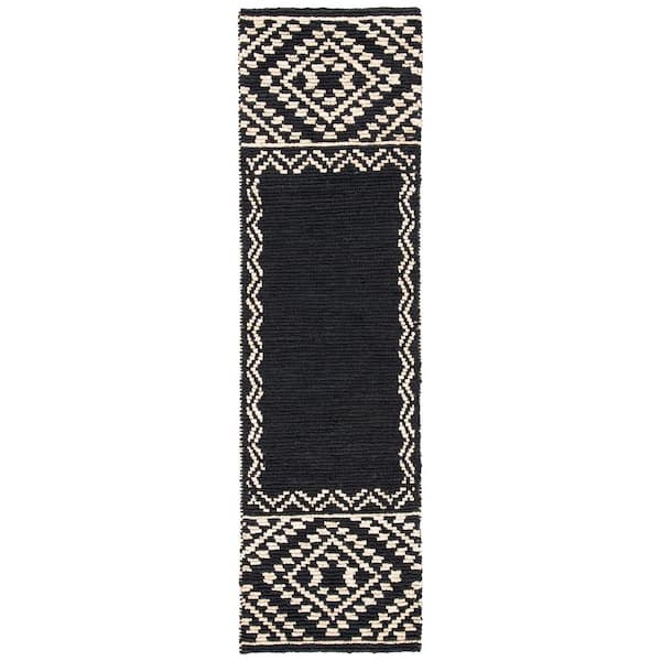 SAFAVIEH Natural Fiber Black 2 ft. x 8 ft. Aztec Border Runner Rug
