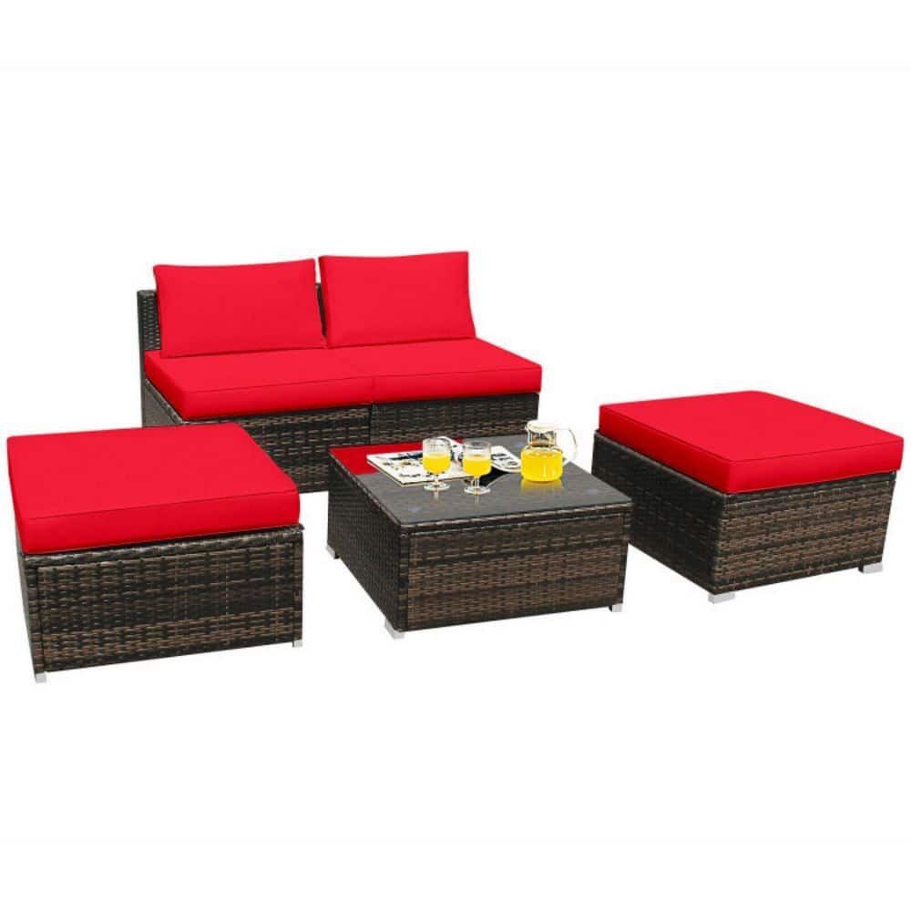 5-Piece Wicker Patio Furniture Set with Washable Zippered Cushions in Red price history on PriceWatchPro