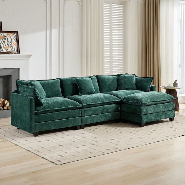 Tikhon 113.8 in. W Rectangle Pillow Top Arms Chenille Sofa in Green
