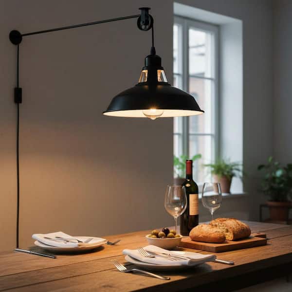 1-Light Plug-In Industrial Bowl Shaded Pendant Light Hanging lamp with 16.4 ft. Cord On/Off Switch