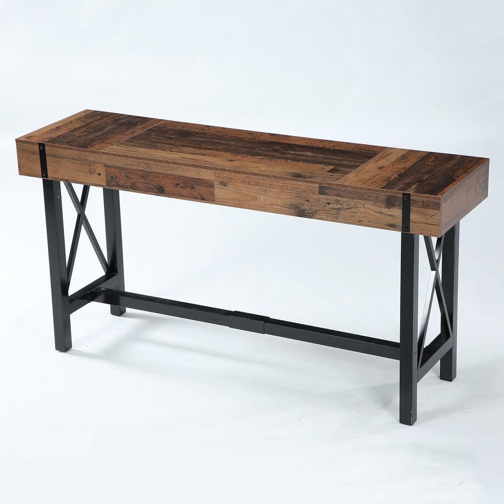 36 in. H Brown Rectangle Solid Wood Bar Table, Narrow Long Counter-Height Pub Table Seats 4