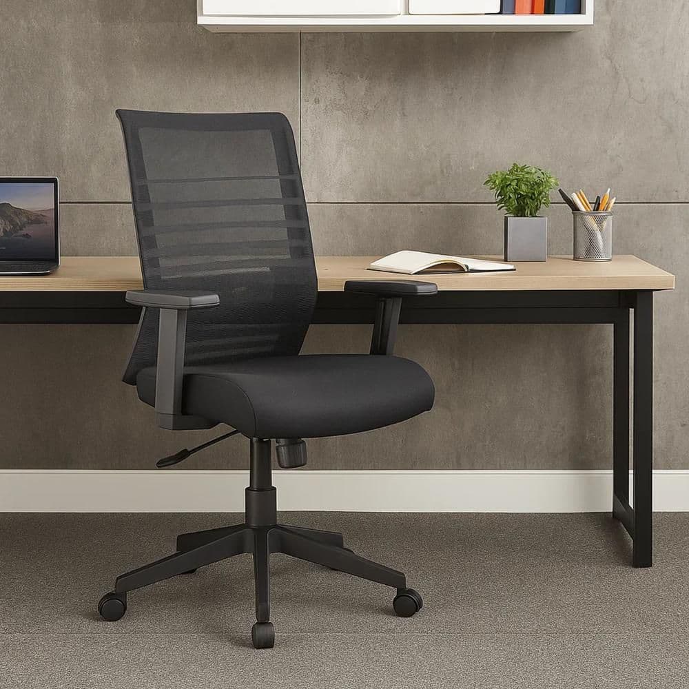 Zara Mesh Rolling Office Task Chair in Black Arms