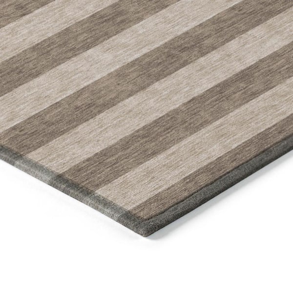 Coffee 8 ft. x 10 ft. Woven Striped Polyester Rectangle Indoor/Outdoor Area Rug