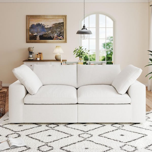 80.3 in. W Square Arm Linen Modular Free Combination Loveseat Sofa in. White