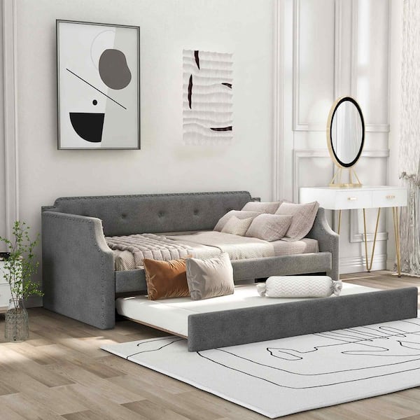 Polibi Gray Twin Upholstered Daybed with Trundle