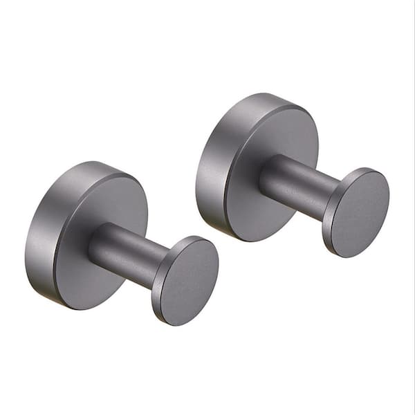 2-Pack Grey Aluminum Wall-Mounted Knob Robe/Towel Hook, Wall Hanging Hook with Round Base for Bathroom Kitchen