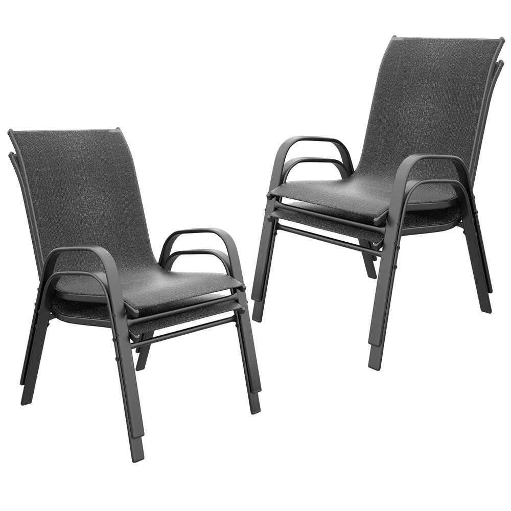 Gray Metal Outdoor Dining Armchairs Set of 4