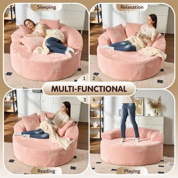 Allwex MIU 59 in. Modern Wide Square Arm Plush Corduroy Round Sofa