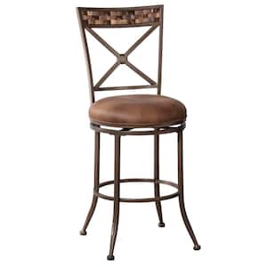 Compton 42.25 in. Brown High Back 26 in. Counter Height Swivel Stool with Weathered Walnut Faux Leather Seat