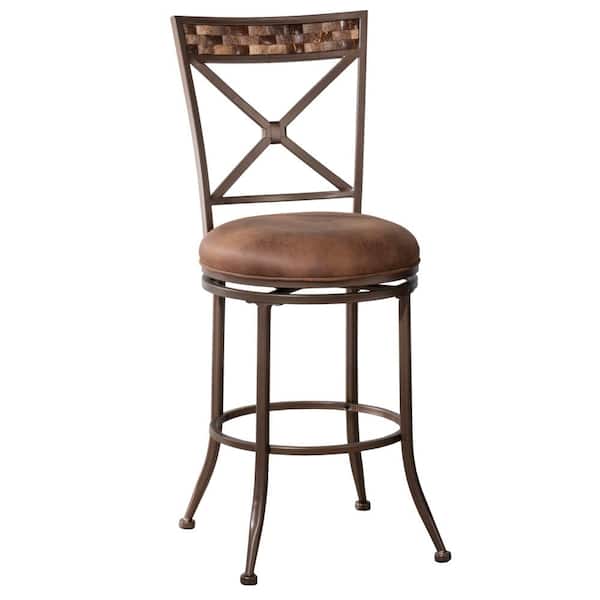 Hillsdale Furniture Compton 42.25 in. Brown High Back 26 in. Counter Height Swivel Stool with Weathered Walnut Faux Leather Seat