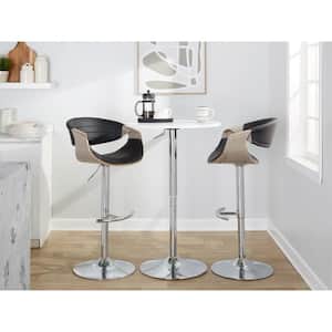 Symphony 32.5 in. Black Faux Leather, Light Grey Wood and Chrome Metal Adjustable Bar Stool (Set of 2)