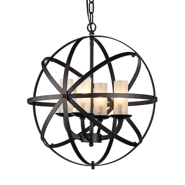 Warehouse of Tiffany Mandisa 19 in. 4-Light Indoor Black Chandelier with Light Kit