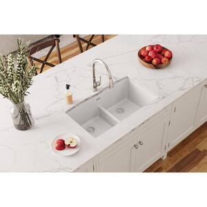 Quartz Classic  33 in. Undermount 2-Bowl  White Granite/Quartz Composite Sink Only and No Accessories