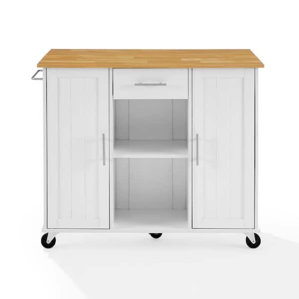 Crosley Stella White Wood Kitchen Cart with Cabinets CF3046NA-WH