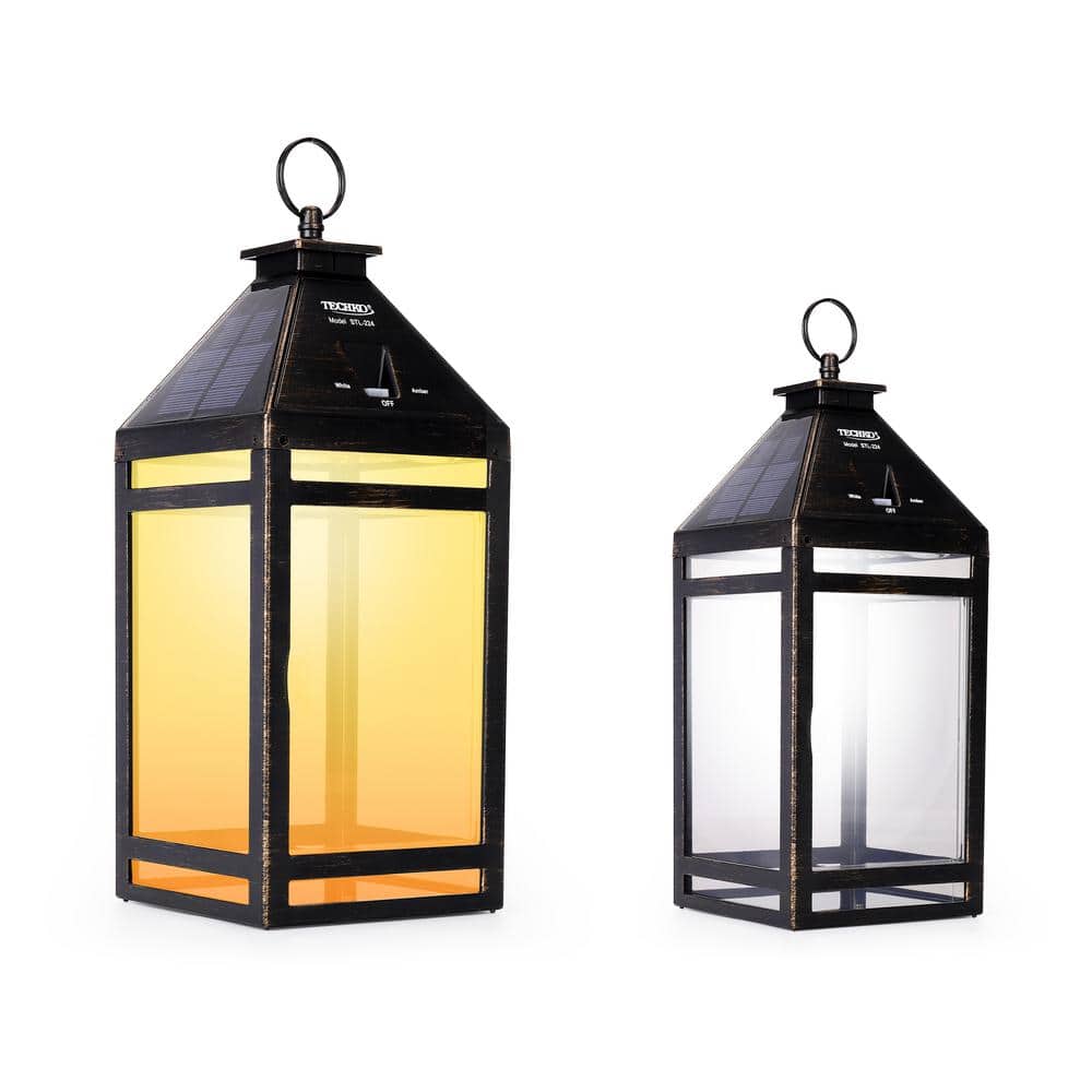 TECHKO Solar Hanging Wall Lantern Black Coach Sconce Dusk to Dawn Outdoor  Solar Wall Mount Yellow/White Integrated LED (Clear) STL-224 - The Home
