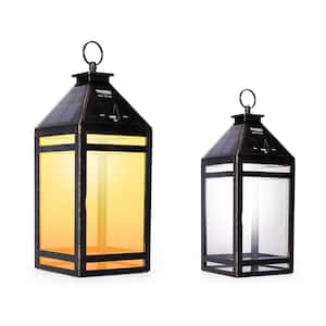 Metallic Black Solar LED Outdoor Portable Hanging Coach Light Sconce - Amber or White Light (Clear Panel)