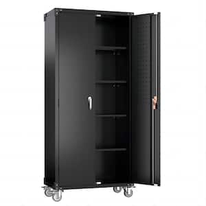 31.5 in. W x 72 in. H x 16.5 in. D Black Storage Cabinet with Wheels, Perfect for Garage, HomeOffice and Laundry Room
