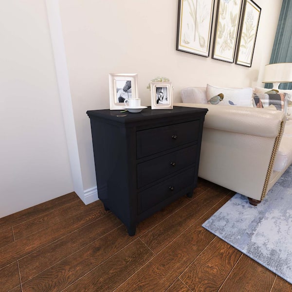 wetiny 3-Drawer Black Nightstand Storage Wood Cabinet 28 in. H x 28 in. W x 17 in. D
