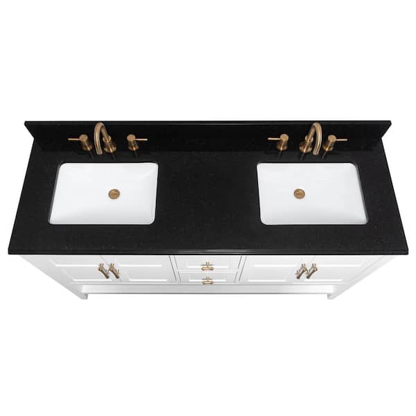 61 in. W x 22 in. D Granite Single Trough Sink Vanity Top in Midnight Black