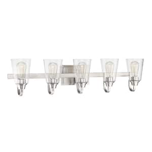 Grace 37 in. 5-Light Brushed Polished Nickel Finish Vanity Light with Seeded Glass