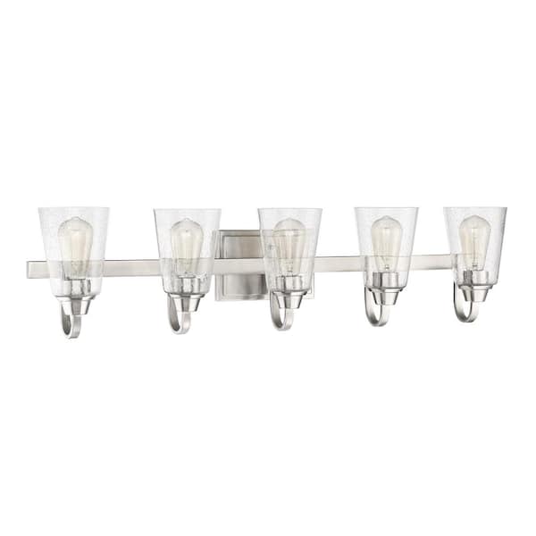 CRAFTMADE Grace 37 in. 5-Light Brushed Polished Nickel Finish Vanity Light with Seeded Glass