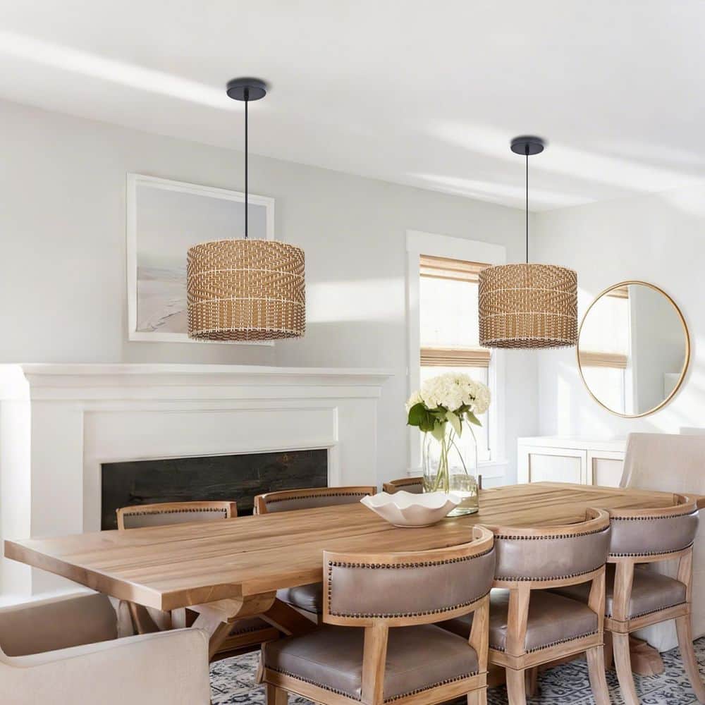 1-Light Natural Brown Hand-Woven Pendant Light with Drum Shape, No Bulbs Included 16 in. price history on PriceWatchPro