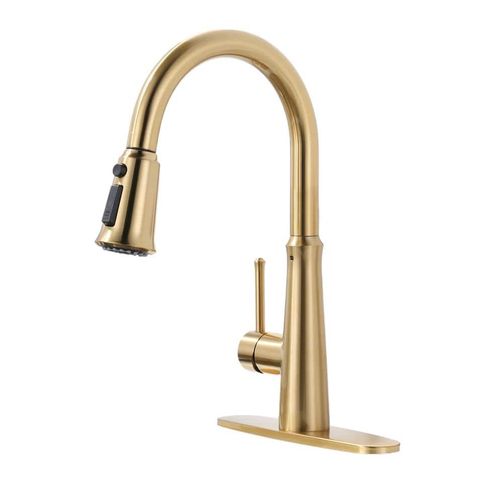 ALEASHA Single Handle Pull Down Sprayer Kitchen Faucet In Brushed Gold   Brushed Gold Pull Down Kitchen Faucets Al 1a07g 64 1000 