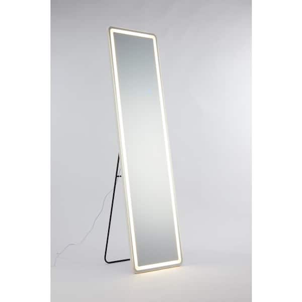LCEPURE TRADE INC 3-Color Lighting Rectangular Mirror with LED Lights, 60 in. H x 16 in. W Lighted Floor Standing Mirror with Stand