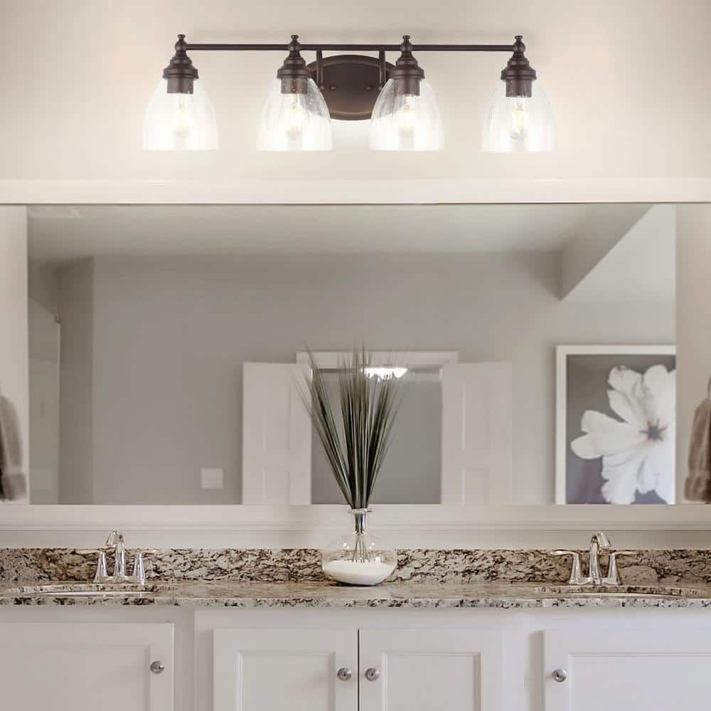 Marais 30" Oil-Rubbed Bronze LED Wall Sconce with Seeded Glass