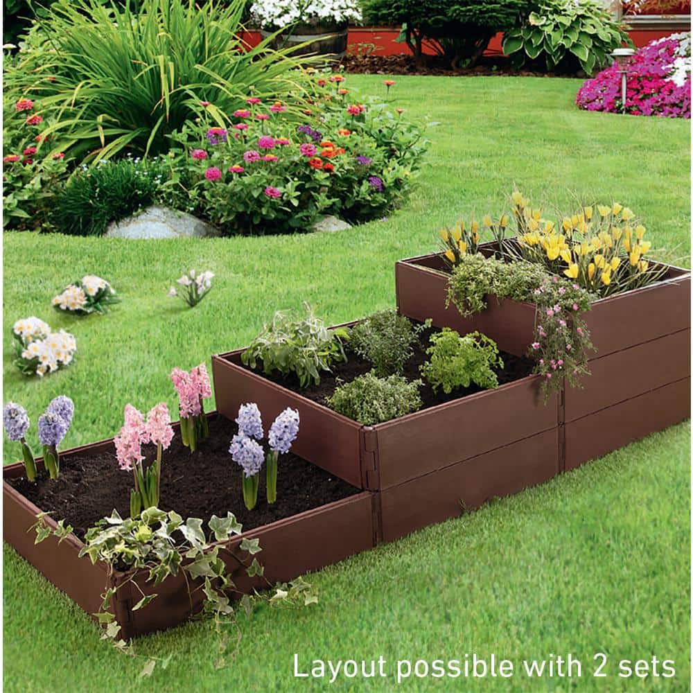 Brown Polyethylene Modular Raised Garden Bed Kit, 4' x 4'