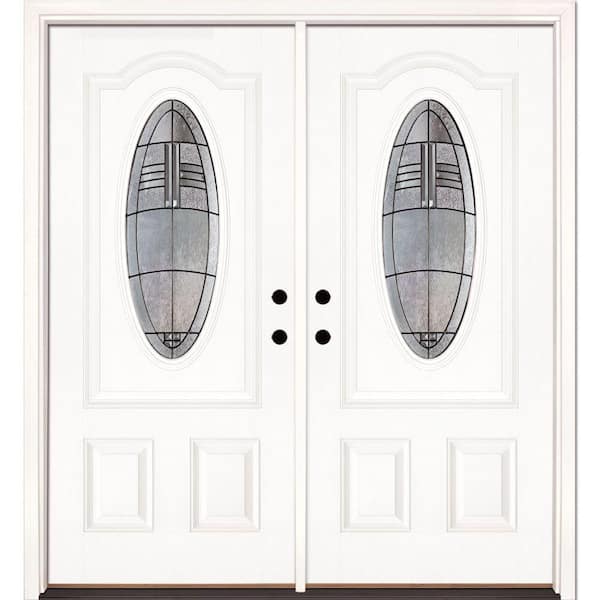 Feather River Doors 66 in. x 81.625 in. Rochester Patina 3/4 Oval Lite Unfinished Smooth Left-Hand Fiberglass Double Prehung Front Door
