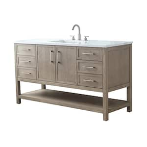 Oliver 60 in. W Bath Vanity in Vintage Gray with Engineered Stone Top in Arabescato with White Sink