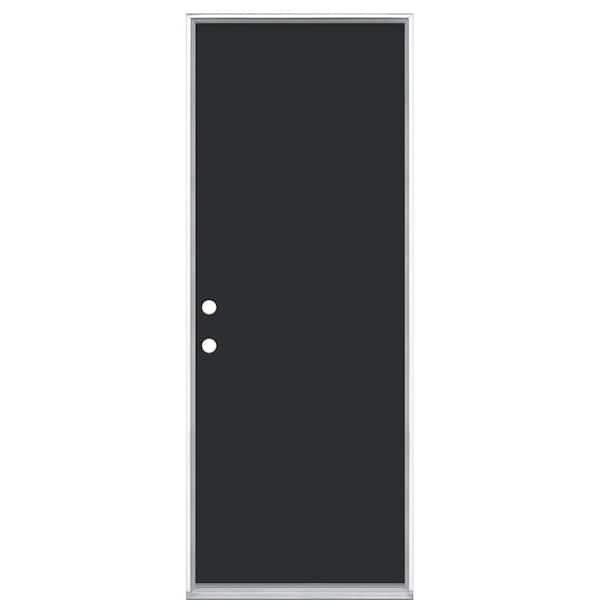 Masonite 30 in. x 80 in. Flush Right-Hand Inswing Jet Black Painted Steel Prehung Front Exterior Door No Brickmold in Vinyl Frame