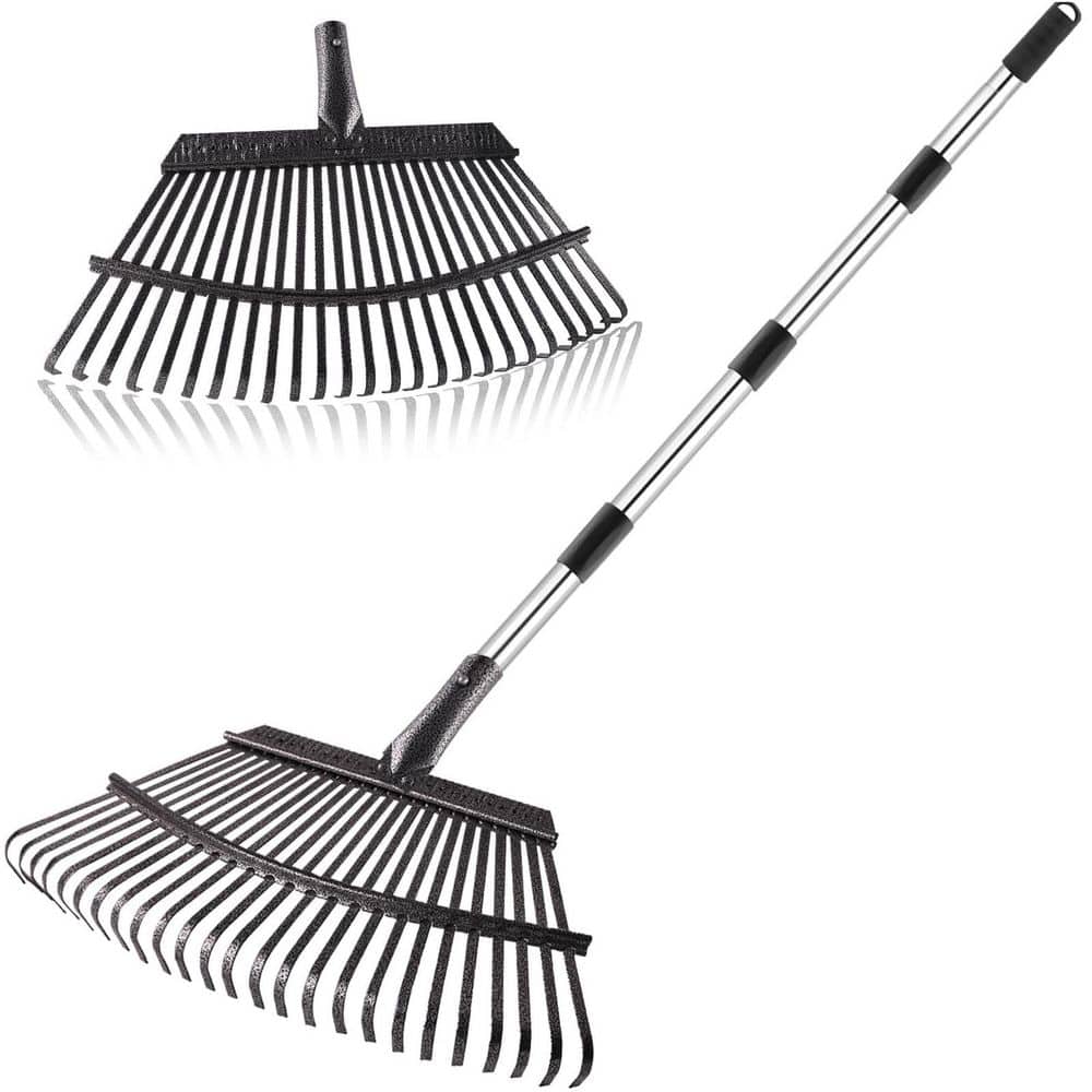 Misopily 38.8-65 in. Metal Handle Adjustable Rake with 25 Metal